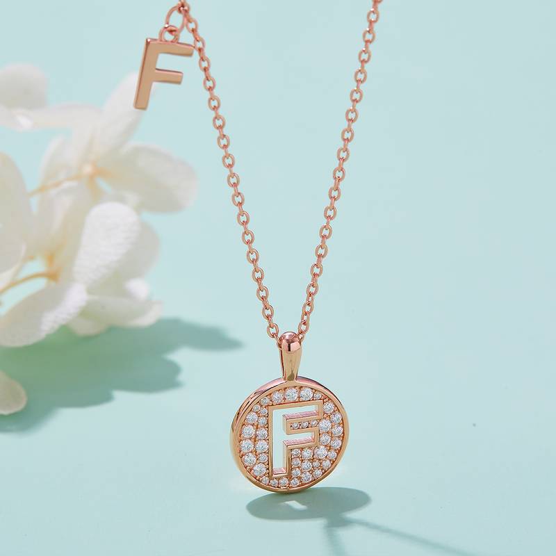 F pendant S925 silver plated rose gold Moissanite diamond light luxury letter necklace
